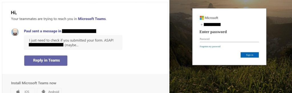 phishing útok na microsfot 365 - teams podvod